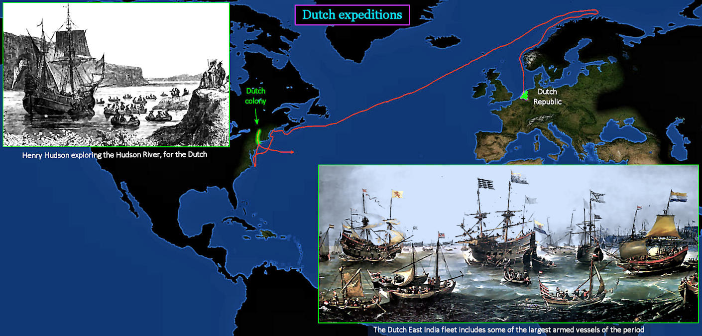 Dutch, Henry Hudson voyages, 1600s map